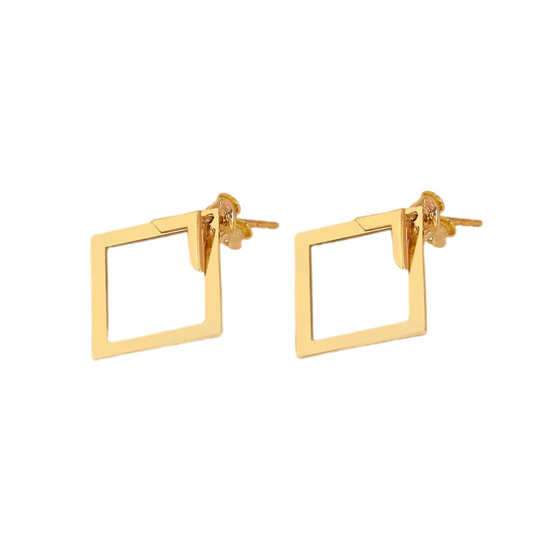 Square Geometric Stud Earrings for Women – Titanium Steel, Gold / Rose Gold / Silver