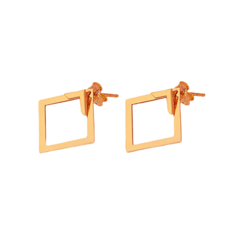 Square Geometric Stud Earrings for Women – Titanium Steel, Gold / Rose Gold / Silver