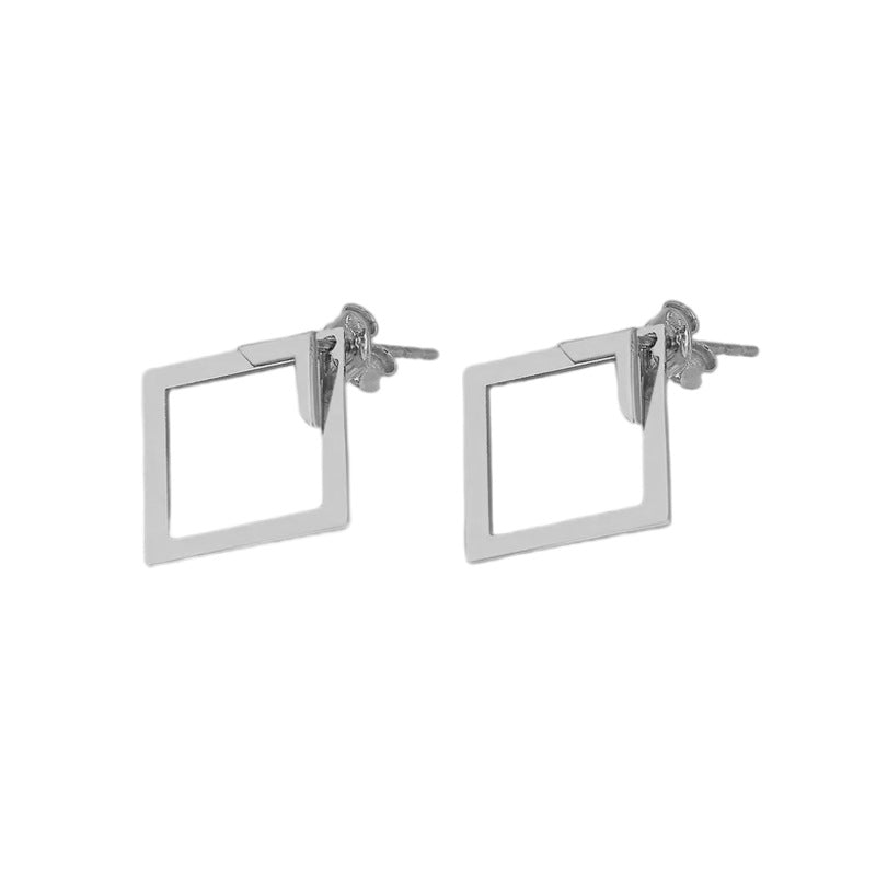 Square Geometric Stud Earrings for Women – Titanium Steel, Gold / Rose Gold / Silver
