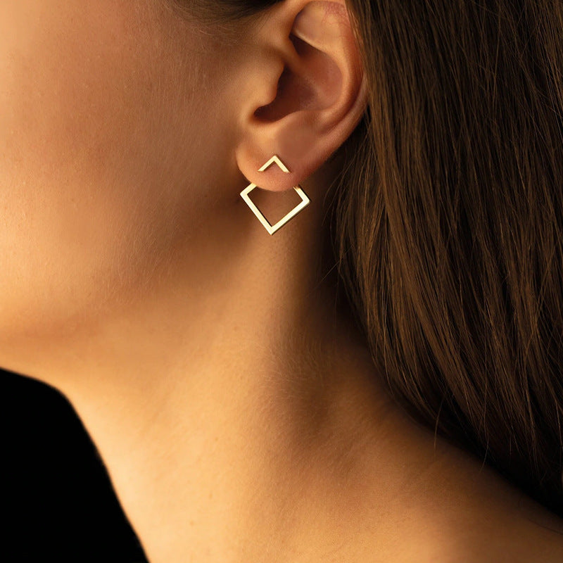 Square Geometric Stud Earrings for Women – Titanium Steel, Gold / Rose Gold / Silver