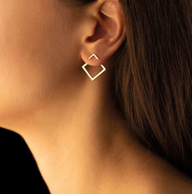 Square Geometric Stud Earrings for Women – Titanium Steel, Gold / Rose Gold / Silver