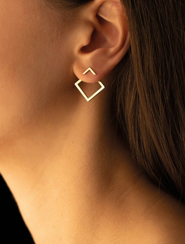 Square Geometric Stud Earrings for Women – Titanium Steel, Gold / Rose Gold / Silver