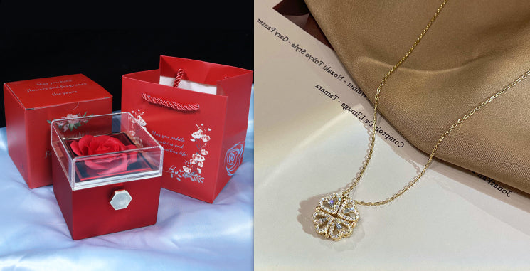 Heart clover necklace gift for women on display