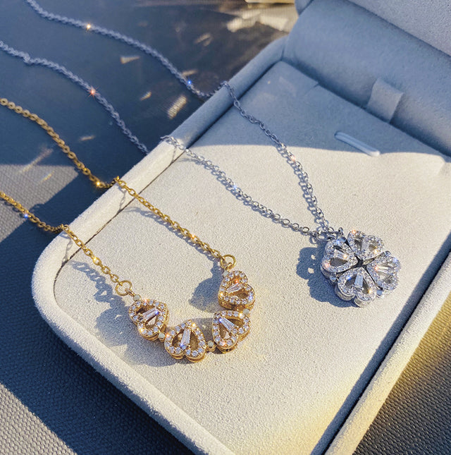 Gold heart four leaf clover pendant clavicle chain necklace