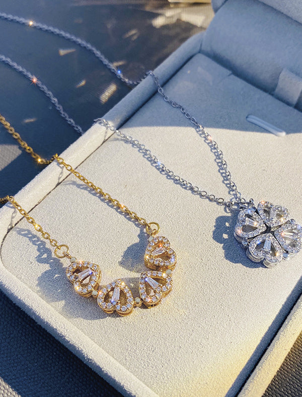Gold heart four leaf clover pendant clavicle chain necklace