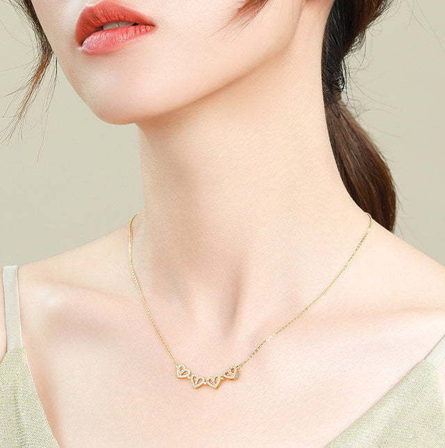 Gold heart four leaf clover pendant clavicle chain necklace