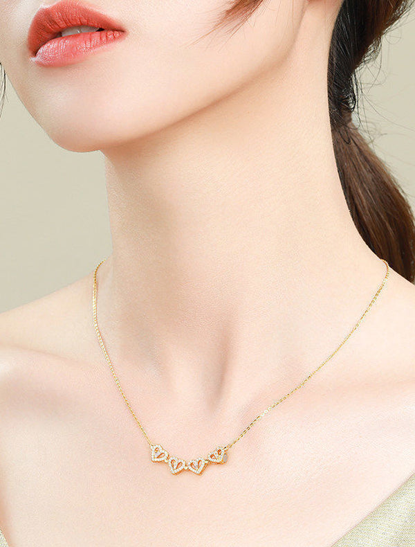 Gold heart four leaf clover pendant clavicle chain necklace