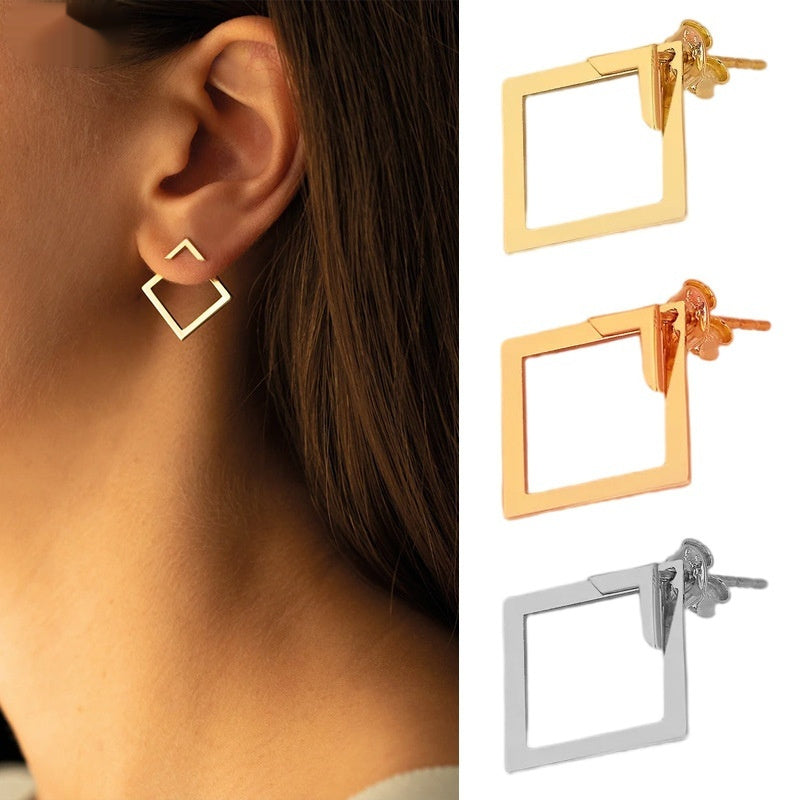 Square Geometric Stud Earrings for Women – Titanium Steel, Gold / Rose Gold / Silver
