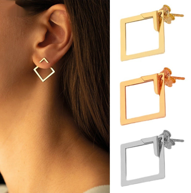 Square Geometric Stud Earrings for Women – Titanium Steel, Gold / Rose Gold / Silver