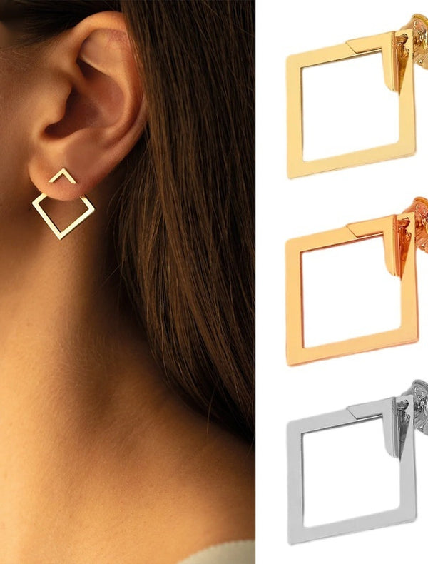 Square Geometric Stud Earrings for Women – Titanium Steel, Gold / Rose Gold / Silver