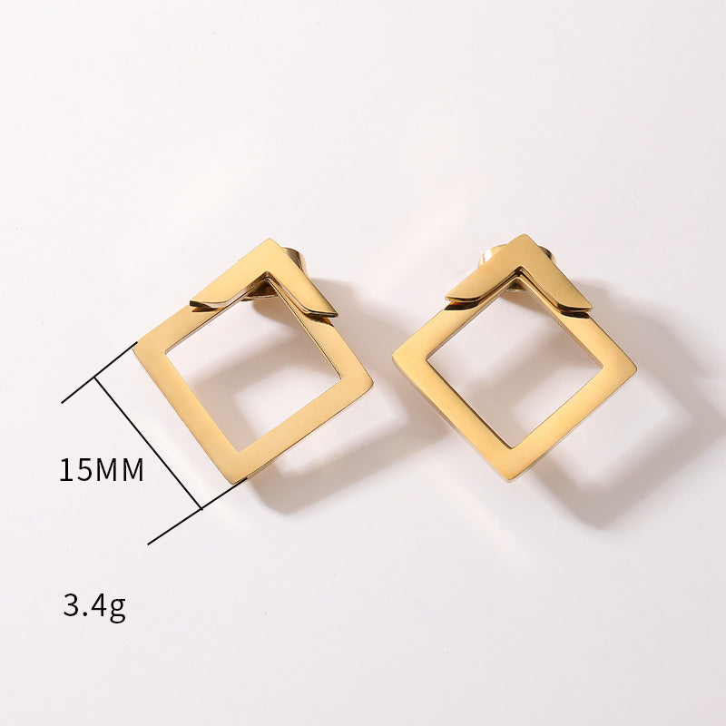Square Geometric Stud Earrings for Women – Titanium Steel, Gold / Rose Gold / Silver