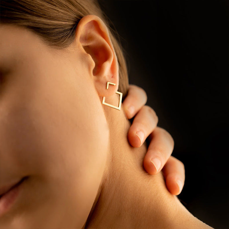 Square Geometric Stud Earrings for Women – Titanium Steel, Gold / Rose Gold / Silver