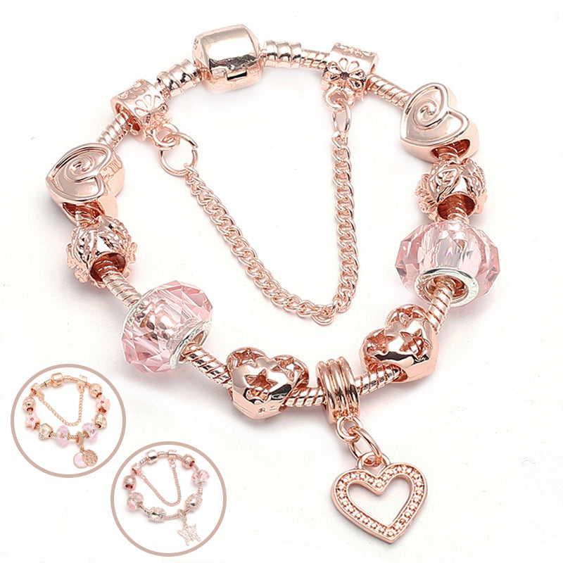 Geometric heart bracelet in rose gold on white background