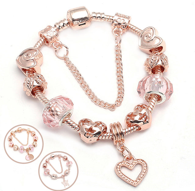 Geometric heart bracelet in rose gold on white background