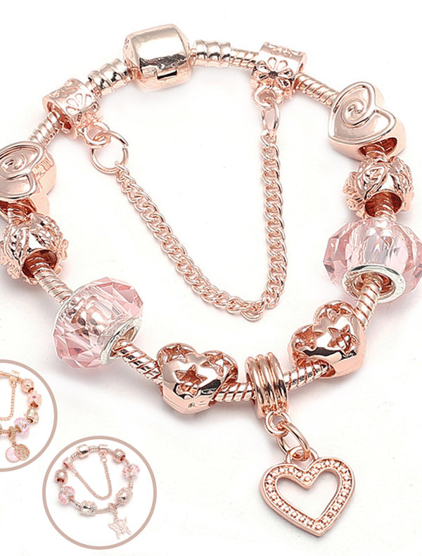 Geometric heart bracelet in rose gold on white background